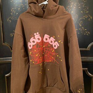 $329 Sp5der Young Thug Worldwide Angel Number 555 Unisex Hoodie | Brown | XL